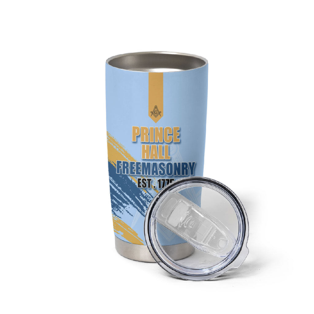 Prince Hall Freemasonry Tumbler Cup Vintage Brush Stroke Masonic Blue Gold Graphic