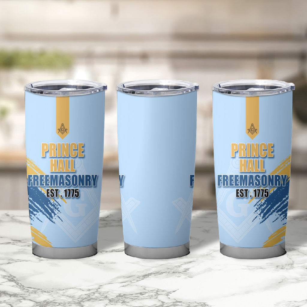 Prince Hall Freemasonry Tumbler Cup Vintage Brush Stroke Masonic Blue Gold Graphic