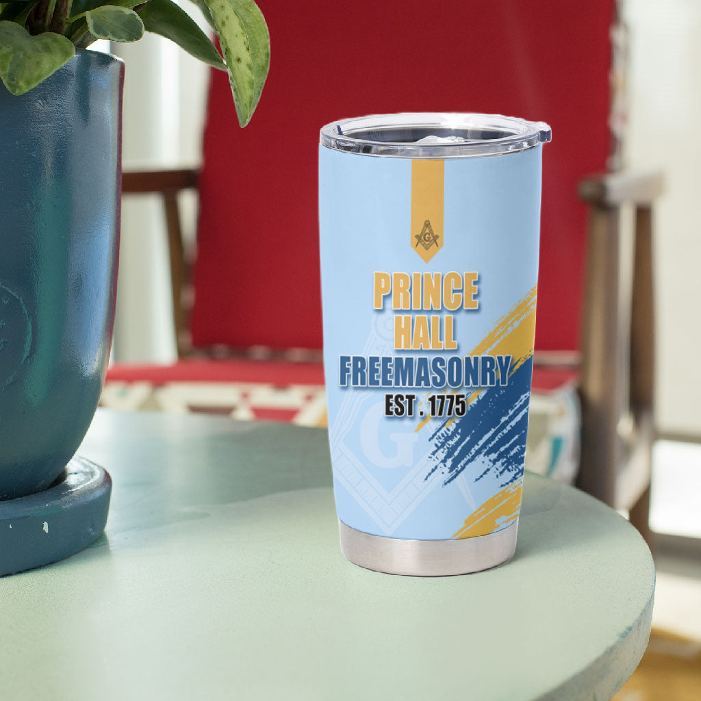 Prince Hall Freemasonry Tumbler Cup Vintage Brush Stroke Masonic Blue Gold Graphic