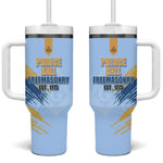 Prince Hall Freemasonry Tumbler With Handle Vintage Brush Stroke Masonic Blue Gold Graphic