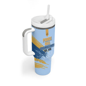 Prince Hall Freemasonry Tumbler With Handle Vintage Brush Stroke Masonic Blue Gold Graphic