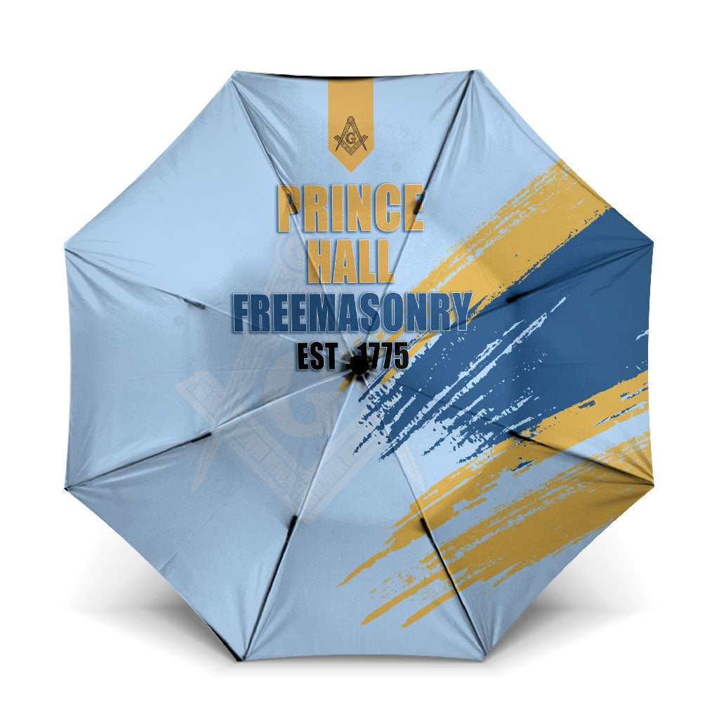 Prince Hall Freemasonry Umbrella Vintage Brush Stroke Masonic Blue Gold Graphic