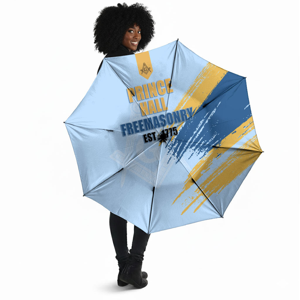 Prince Hall Freemasonry Umbrella Vintage Brush Stroke Masonic Blue Gold Graphic