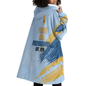 Prince Hall Freemasonry Wearable Blanket Hoodie Vintage Brush Stroke Masonic Blue Gold Graphic