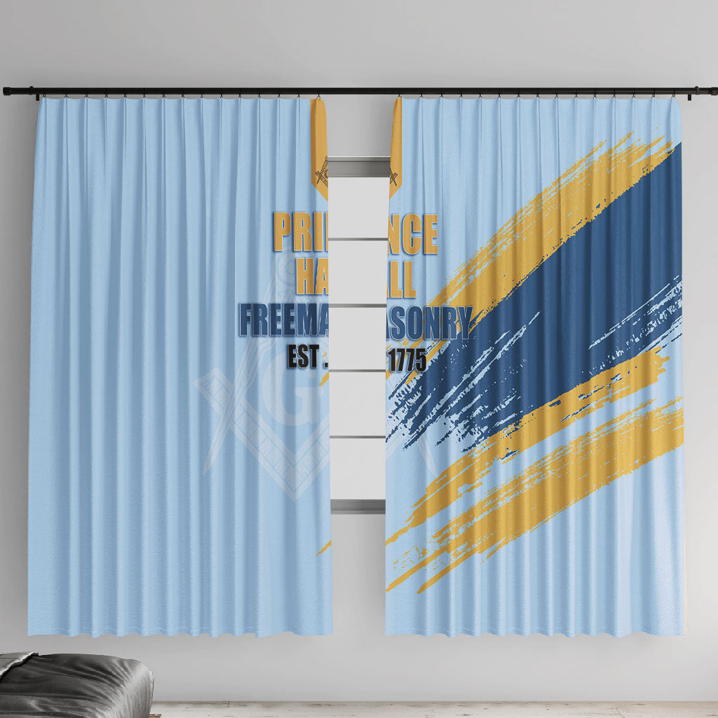 Prince Hall Freemasonry Window Curtain Vintage Brush Stroke Masonic Blue Gold Graphic
