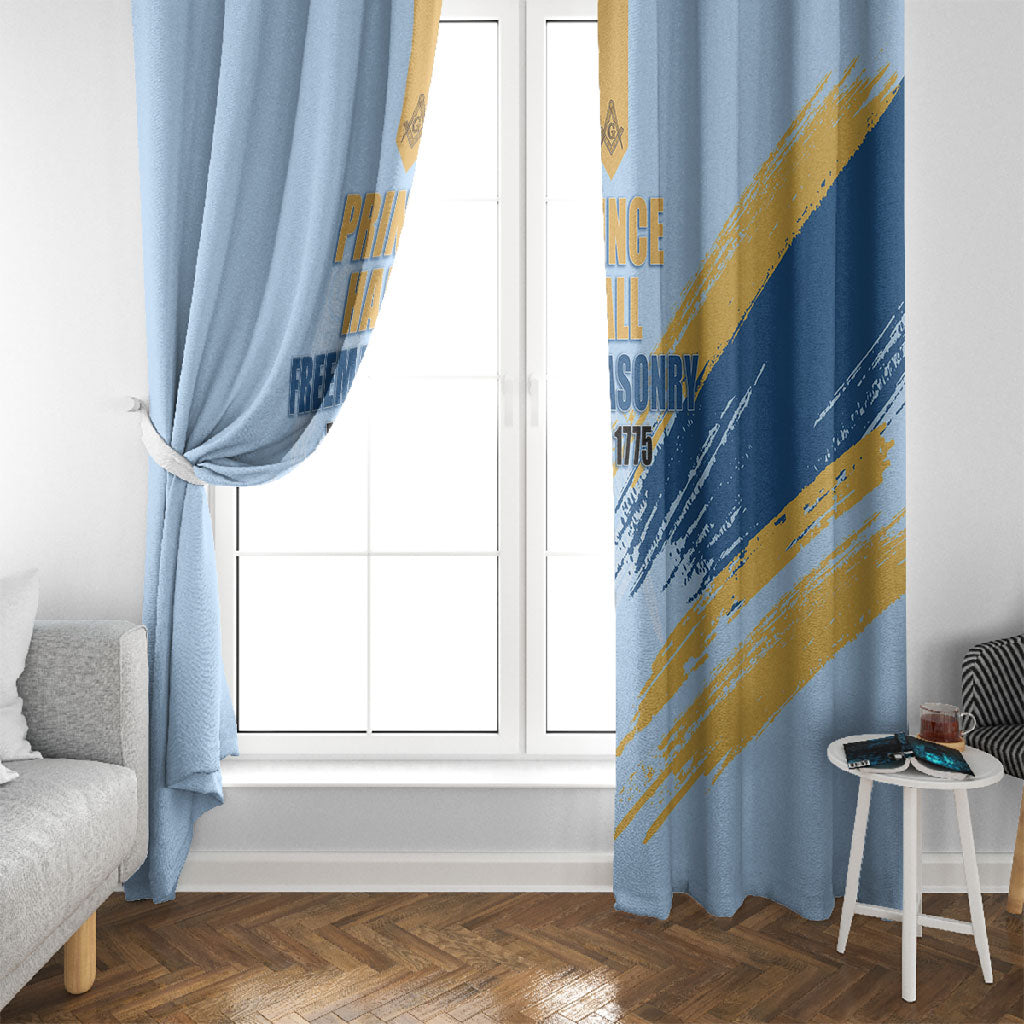 Prince Hall Freemasonry Window Curtain Vintage Brush Stroke Masonic Blue Gold Graphic