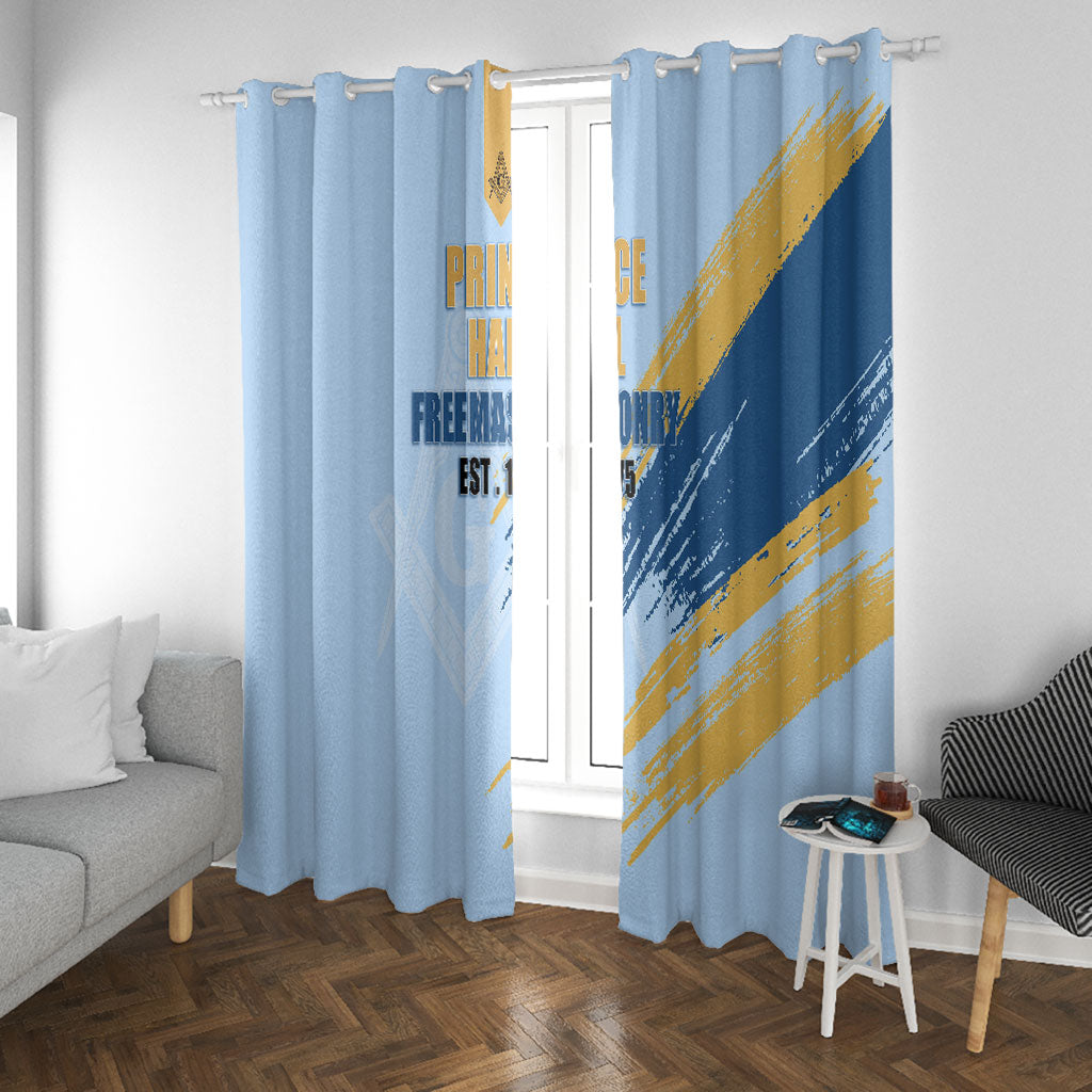 Prince Hall Freemasonry Window Curtain Vintage Brush Stroke Masonic Blue Gold Graphic