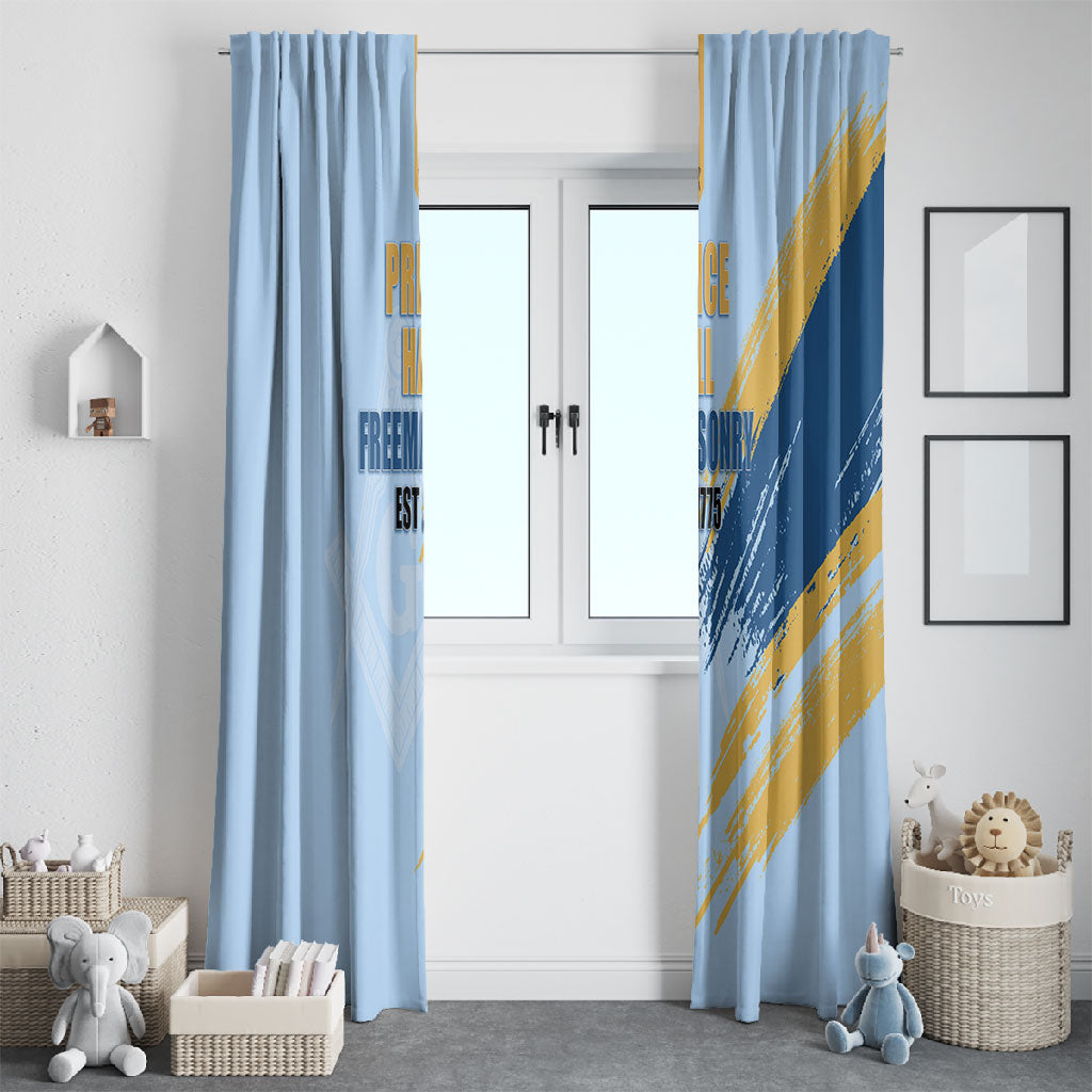 Prince Hall Freemasonry Window Curtain Vintage Brush Stroke Masonic Blue Gold Graphic