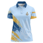 Prince Hall Freemasonry Women Polo Shirt Vintage Brush Stroke Masonic Blue Gold Graphic