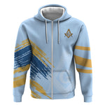 Prince Hall Freemasonry Zip Hoodie Vintage Brush Stroke Masonic Blue Gold Graphic