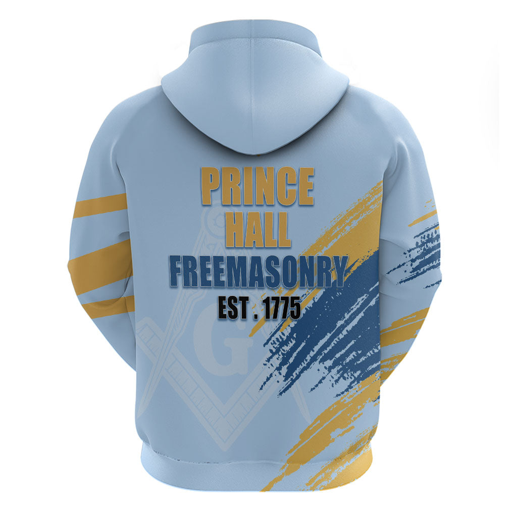 Prince Hall Freemasonry Zip Hoodie Vintage Brush Stroke Masonic Blue Gold Graphic
