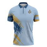Prince Hall Freemasonry Zipper Polo Shirt Vintage Brush Stroke Masonic Blue Gold Graphic