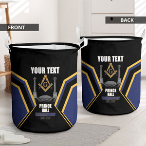 Personalized Prince Hall Freemasonry Laundry Basket Royal Blue Gold Masonic Geometric Legacy Graphic