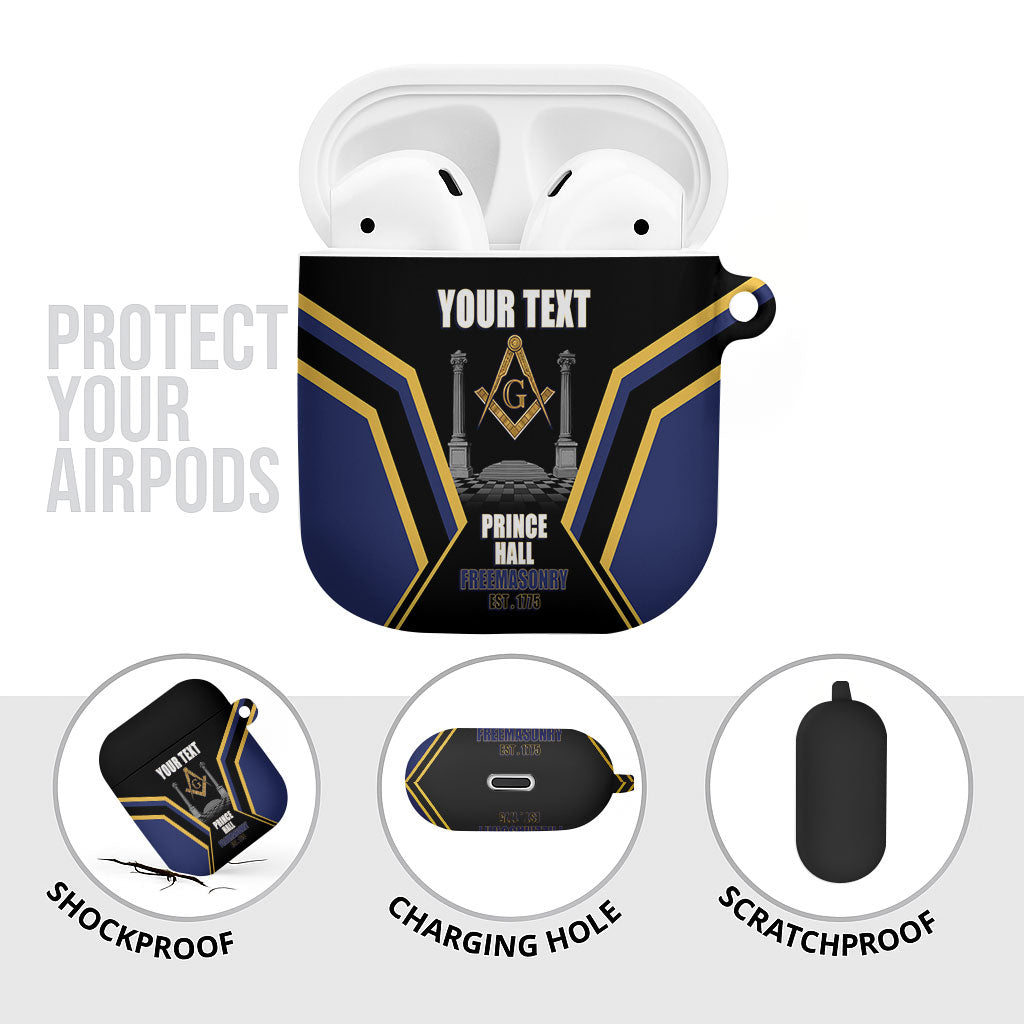 Personalized Prince Hall Freemasonry AirPods Case Royal Blue Gold Masonic Geometric Legacy Graphic
