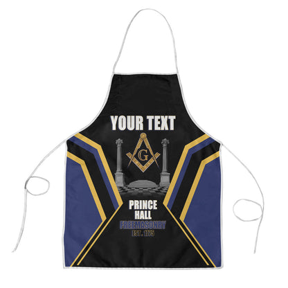 Personalized Prince Hall Freemasonry Apron Royal Blue Gold Masonic Geometric Legacy Graphic