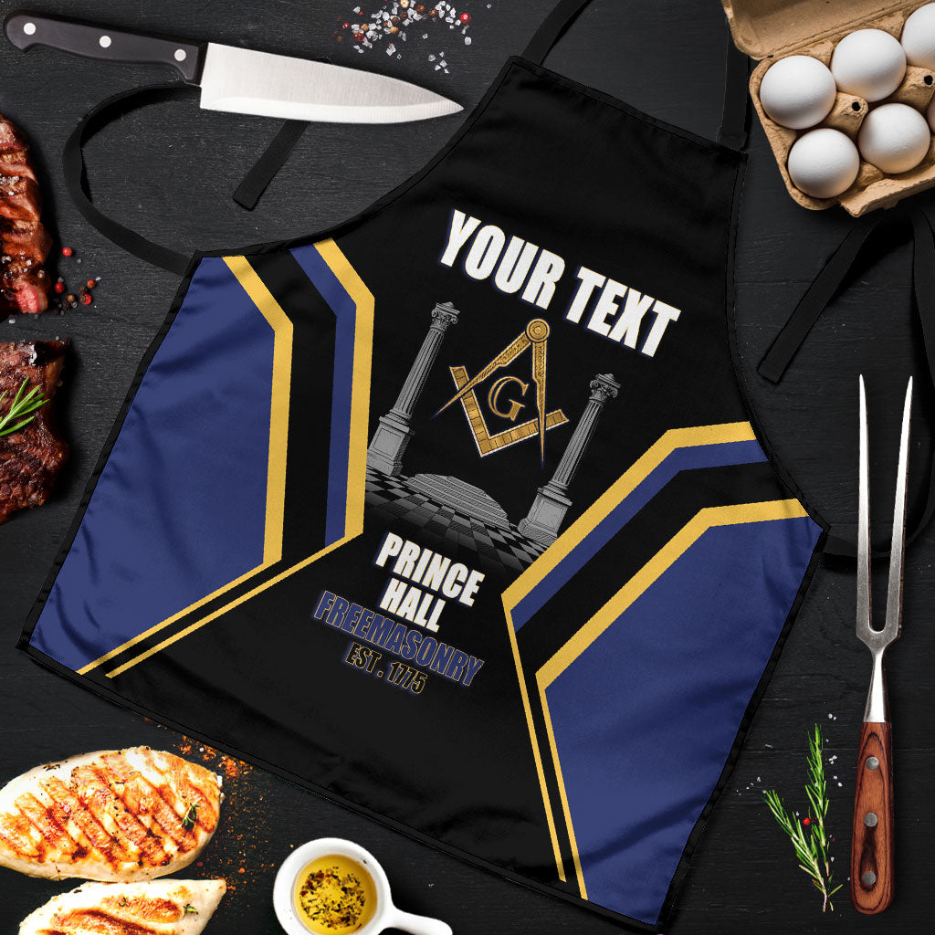 Personalized Prince Hall Freemasonry Apron Royal Blue Gold Masonic Geometric Legacy Graphic