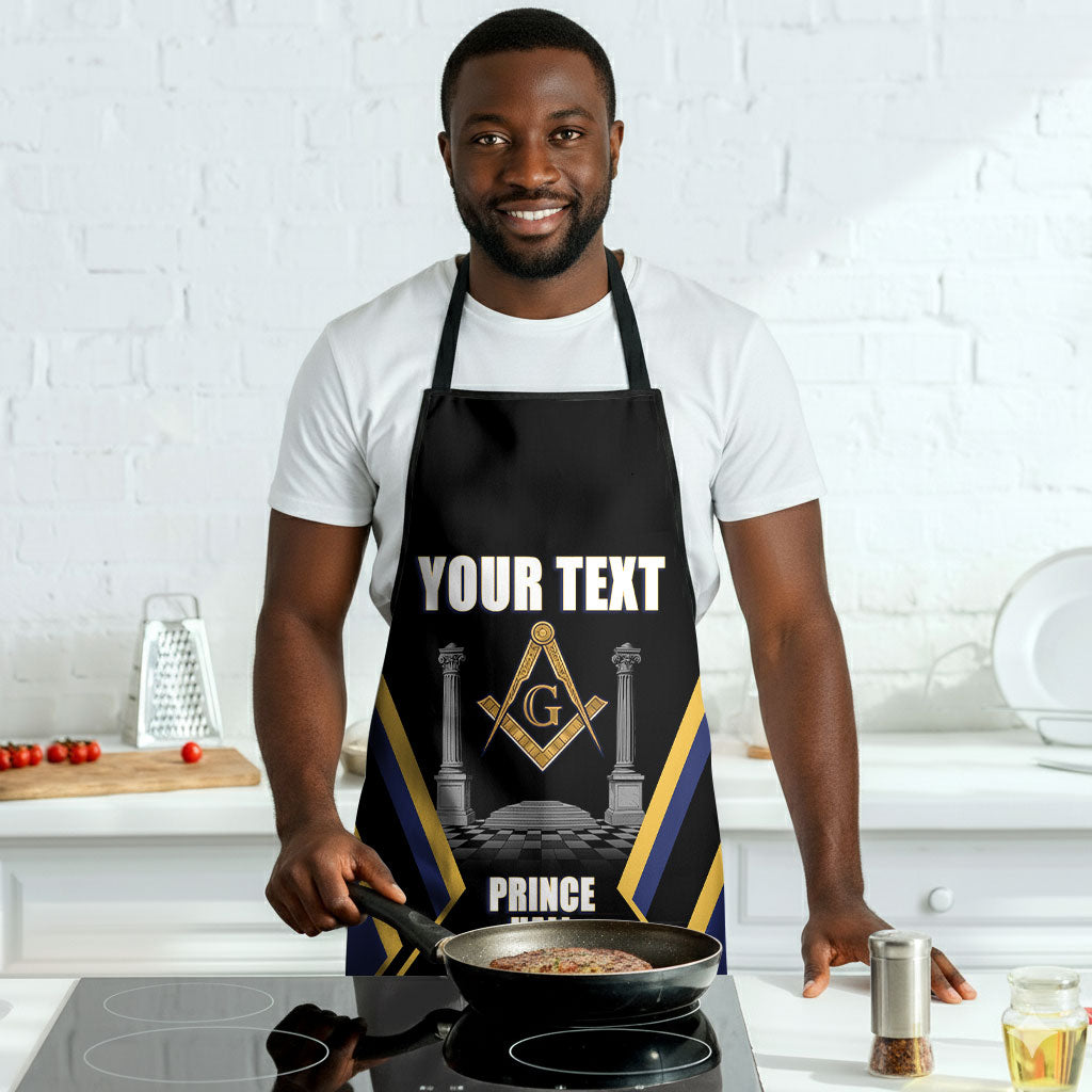 Personalized Prince Hall Freemasonry Apron Royal Blue Gold Masonic Geometric Legacy Graphic
