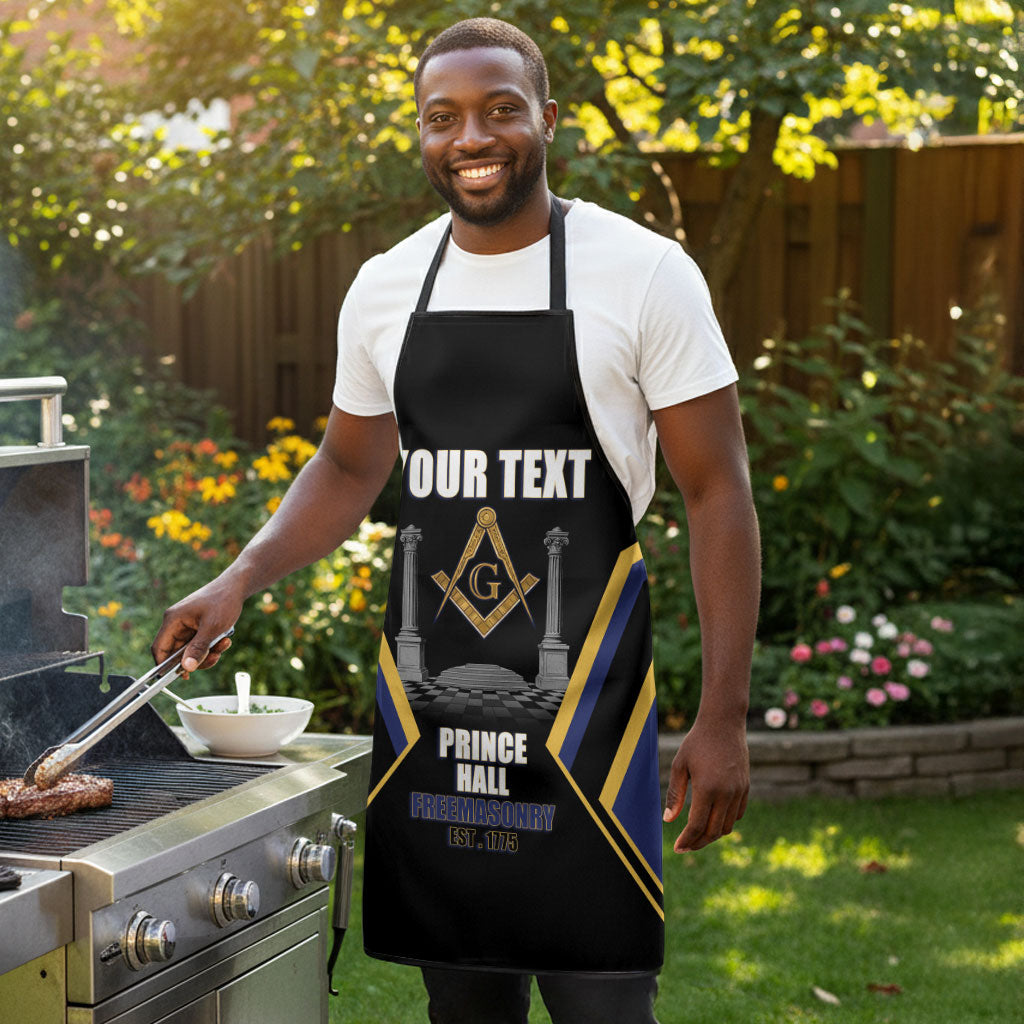 Personalized Prince Hall Freemasonry Apron Royal Blue Gold Masonic Geometric Legacy Graphic