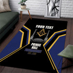 Personalized Prince Hall Freemasonry Area Rug Royal Blue Gold Masonic Geometric Legacy Graphic