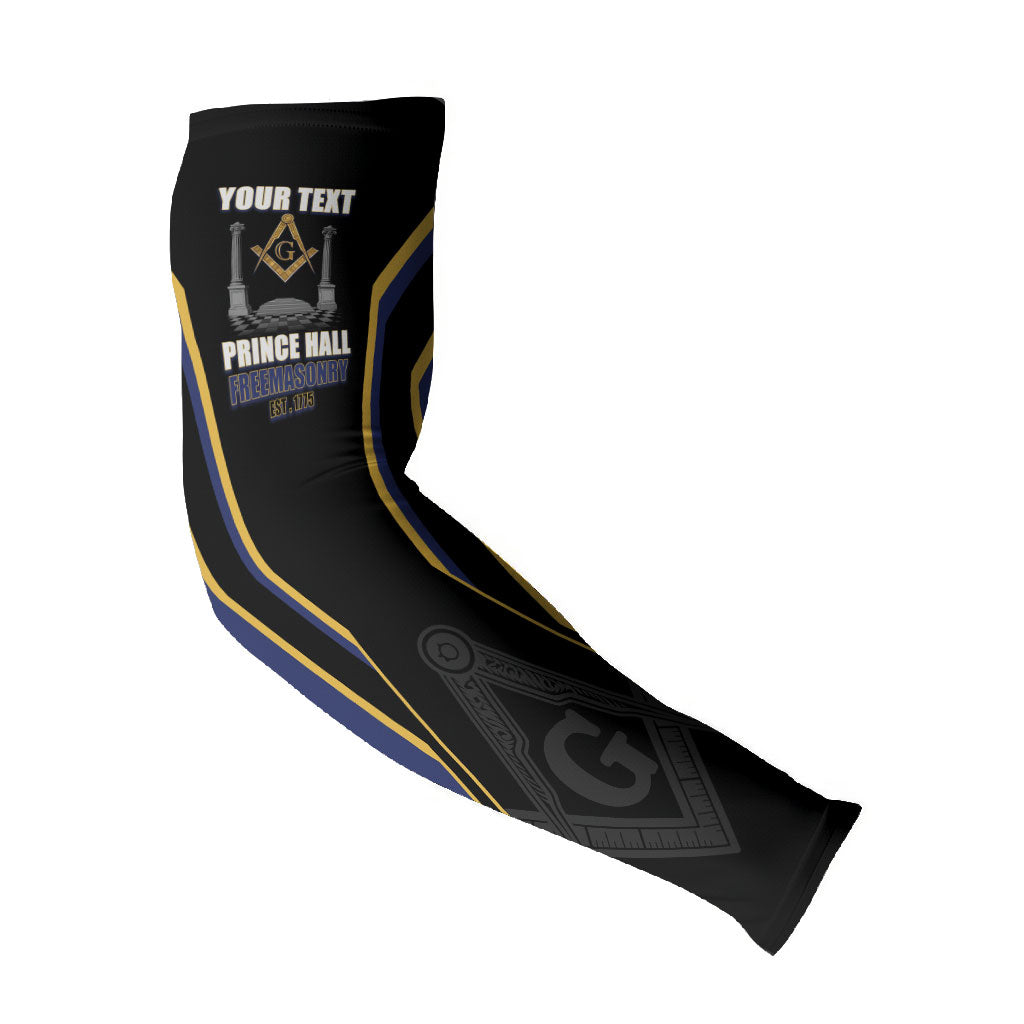Personalized Prince Hall Freemasonry Arm Sleeves Royal Blue Gold Masonic Geometric Legacy Graphic