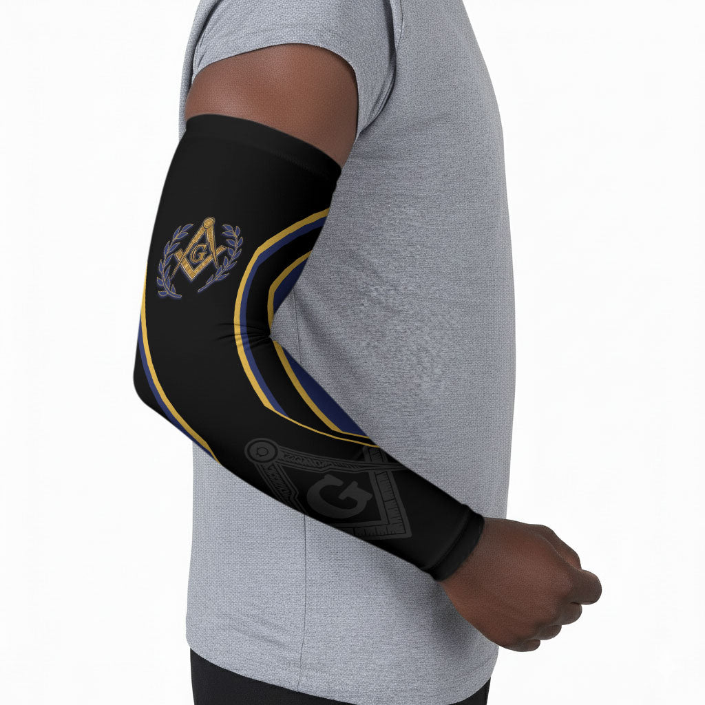 Personalized Prince Hall Freemasonry Arm Sleeves Royal Blue Gold Masonic Geometric Legacy Graphic
