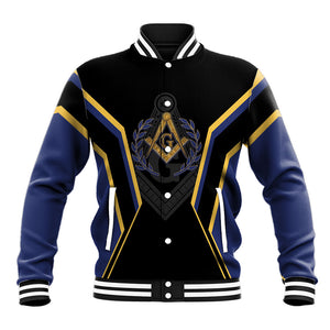Personalized Prince Hall Freemasonry Baseball Jacket Royal Blue Gold Masonic Geometric Legacy Graphic