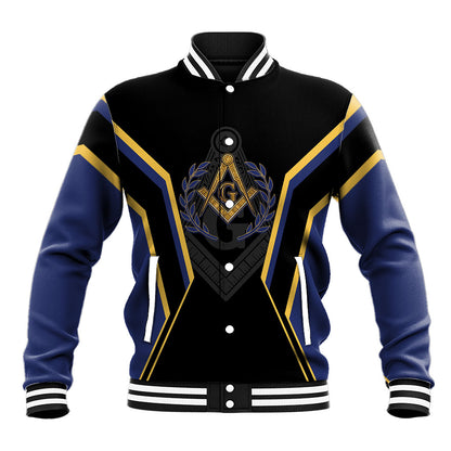 Personalized Prince Hall Freemasonry Baseball Jacket Royal Blue Gold Masonic Geometric Legacy Graphic