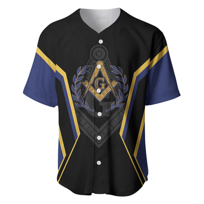 Personalized Prince Hall Freemasonry Baseball Jersey Royal Blue Gold Masonic Geometric Legacy Graphic