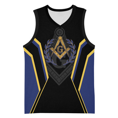 Personalized Prince Hall Freemasonry Basketball Jersey Royal Blue Gold Masonic Geometric Legacy Graphic
