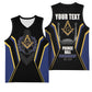 Personalized Prince Hall Freemasonry Basketball Jersey Royal Blue Gold Masonic Geometric Legacy Graphic