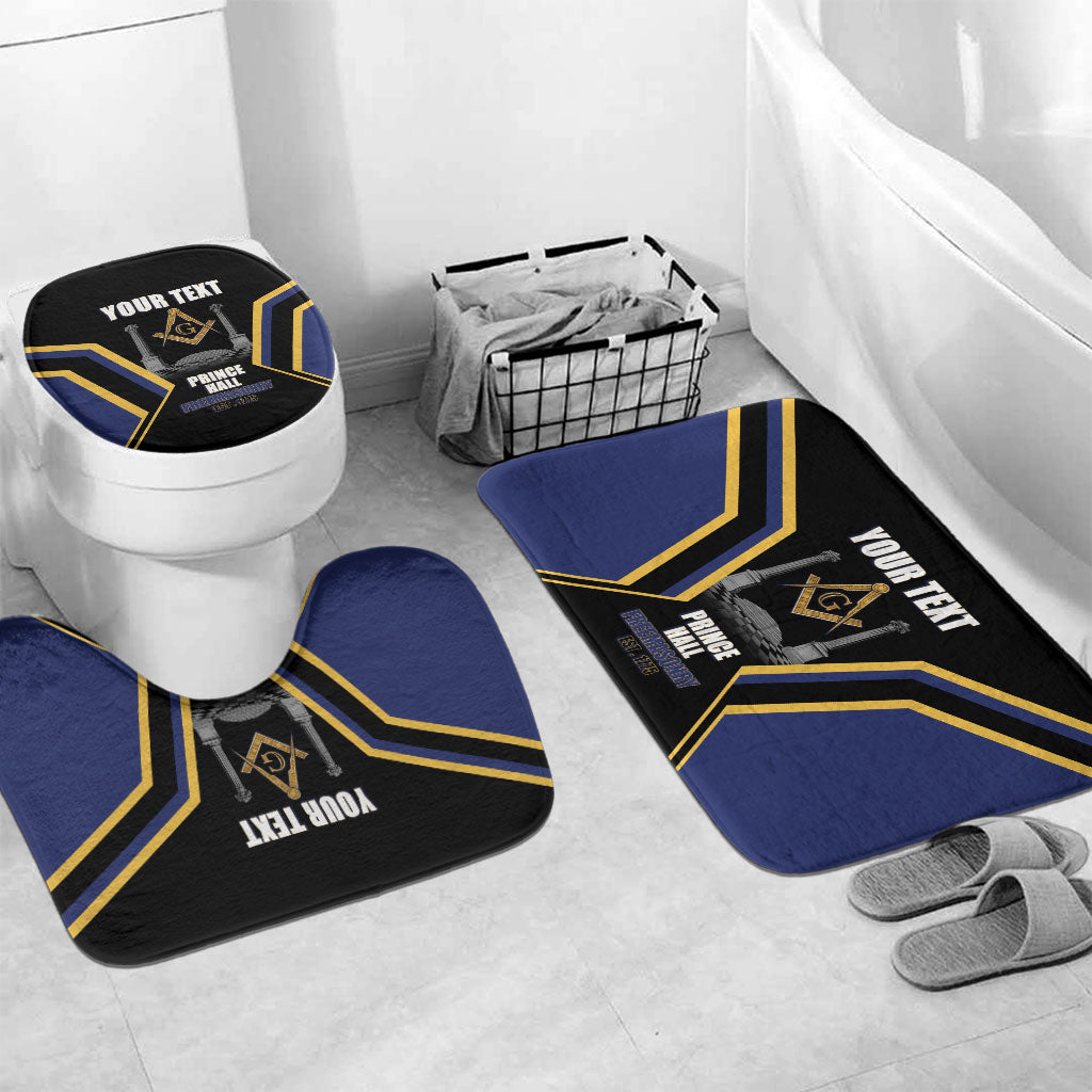 Personalized Prince Hall Freemasonry Bathroom Set Royal Blue Gold Masonic Geometric Legacy Graphic