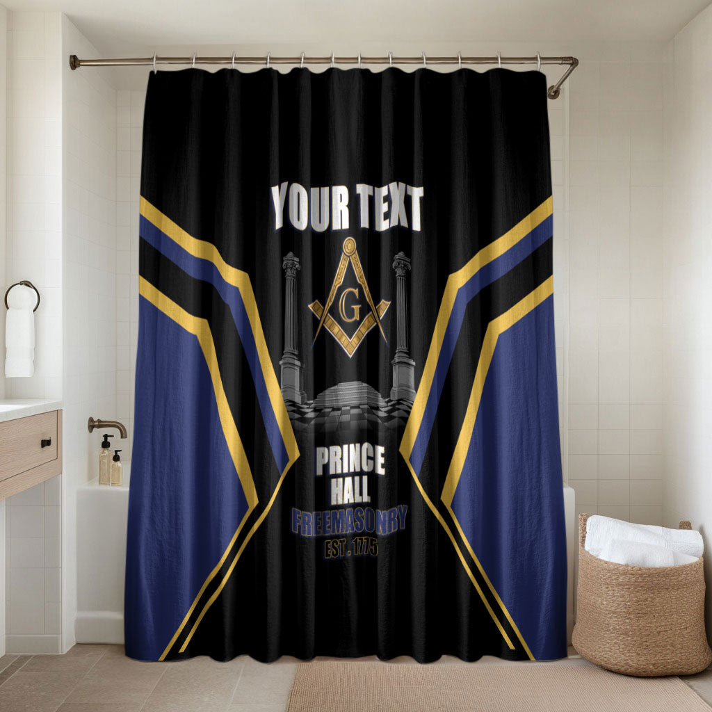 Personalized Prince Hall Freemasonry Bathroom Set Royal Blue Gold Masonic Geometric Legacy Graphic