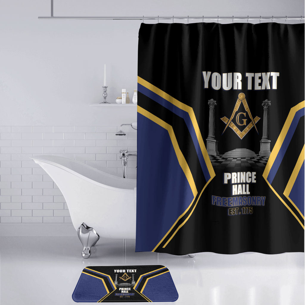 Personalized Prince Hall Freemasonry Bathroom Set Royal Blue Gold Masonic Geometric Legacy Graphic