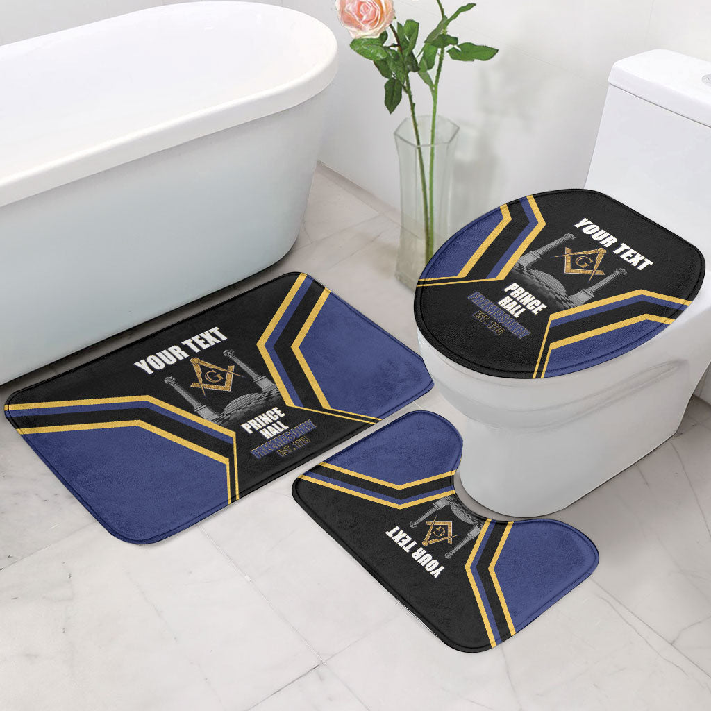 Personalized Prince Hall Freemasonry Bathroom Set Royal Blue Gold Masonic Geometric Legacy Graphic
