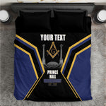 Personalized Prince Hall Freemasonry Bedding Set Royal Blue Gold Masonic Geometric Legacy Graphic