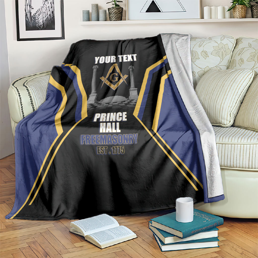 Personalized Prince Hall Freemasonry Blanket Royal Blue Gold Masonic Geometric Legacy Graphic