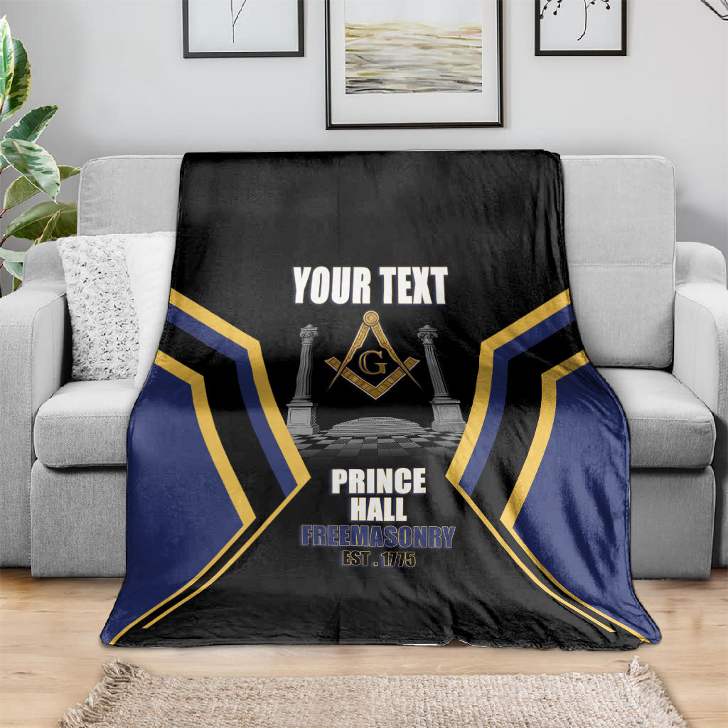 Personalized Prince Hall Freemasonry Blanket Royal Blue Gold Masonic Geometric Legacy Graphic