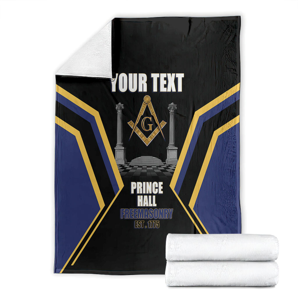 Personalized Prince Hall Freemasonry Blanket Royal Blue Gold Masonic Geometric Legacy Graphic