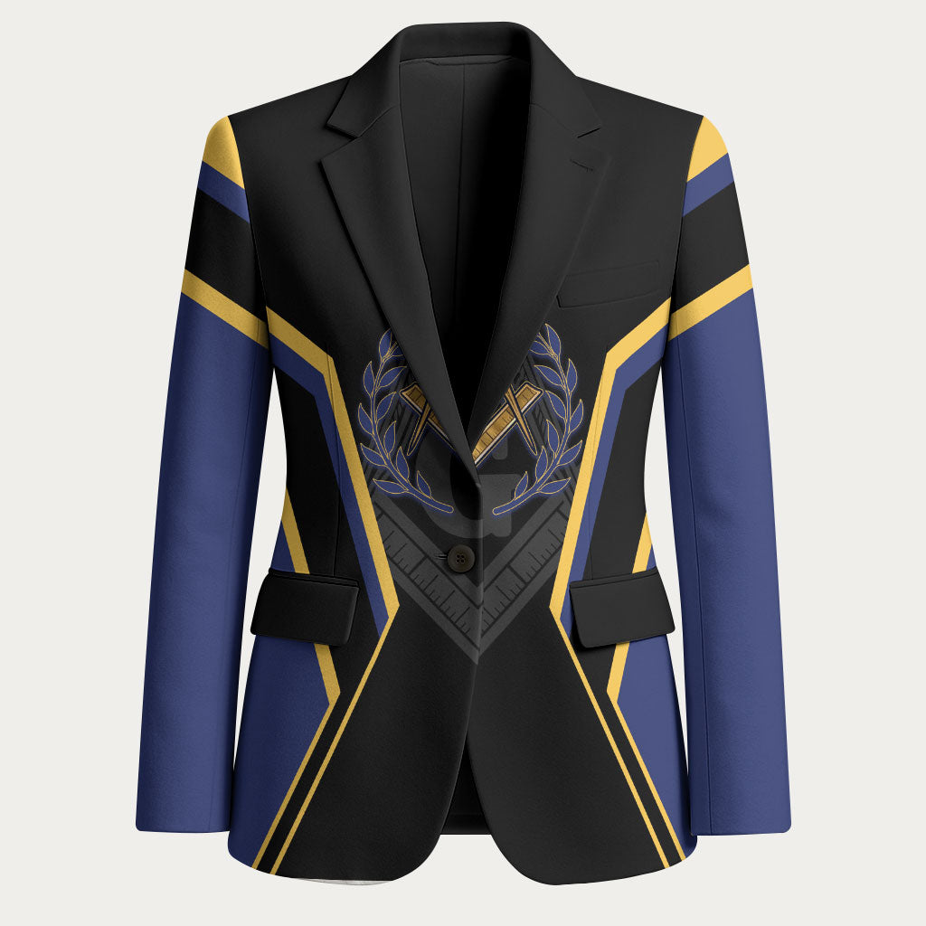 Personalized Prince Hall Freemasonry Blazer Royal Blue Gold Masonic Geometric Legacy Graphic