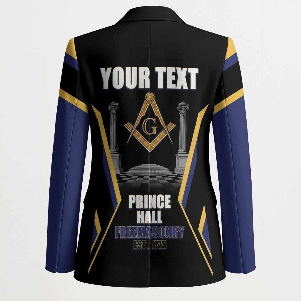 Personalized Prince Hall Freemasonry Blazer Royal Blue Gold Masonic Geometric Legacy Graphic