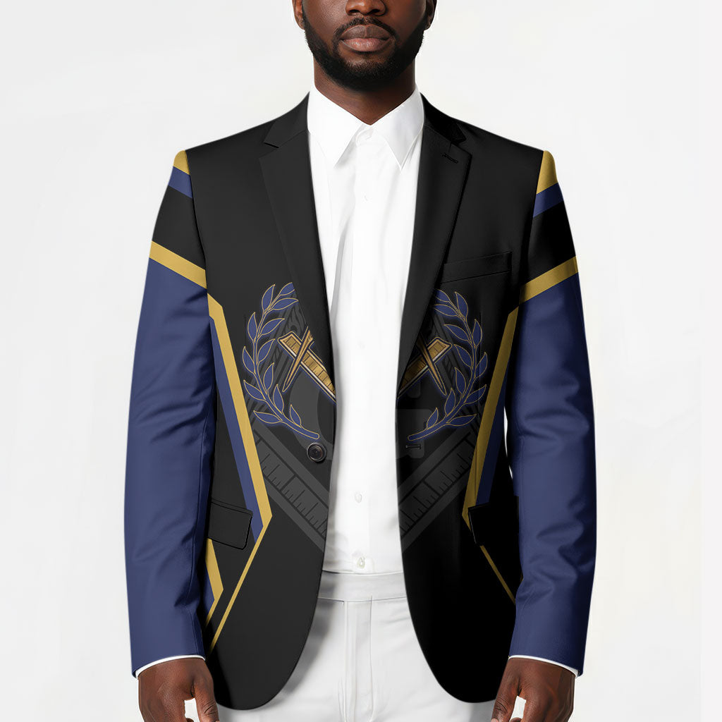 Personalized Prince Hall Freemasonry Blazer Royal Blue Gold Masonic Geometric Legacy Graphic