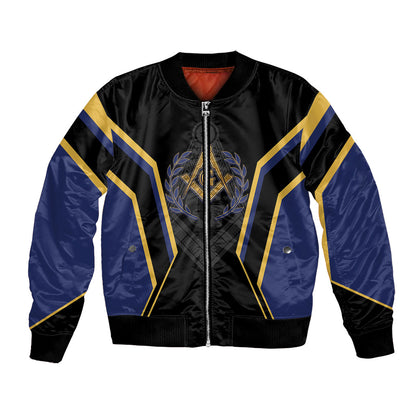 Personalized Prince Hall Freemasonry Bomber Jacket Royal Blue Gold Masonic Geometric Legacy Graphic