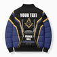 Personalized Prince Hall Freemasonry Bomber Puffer Jacket Royal Blue Gold Masonic Geometric Legacy Graphic