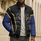 Personalized Prince Hall Freemasonry Bomber Puffer Jacket Royal Blue Gold Masonic Geometric Legacy Graphic