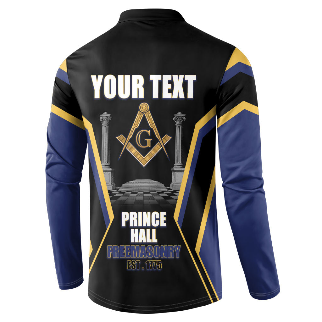 Personalized Prince Hall Freemasonry Button Sweatshirt Royal Blue Gold Masonic Geometric Legacy Graphic