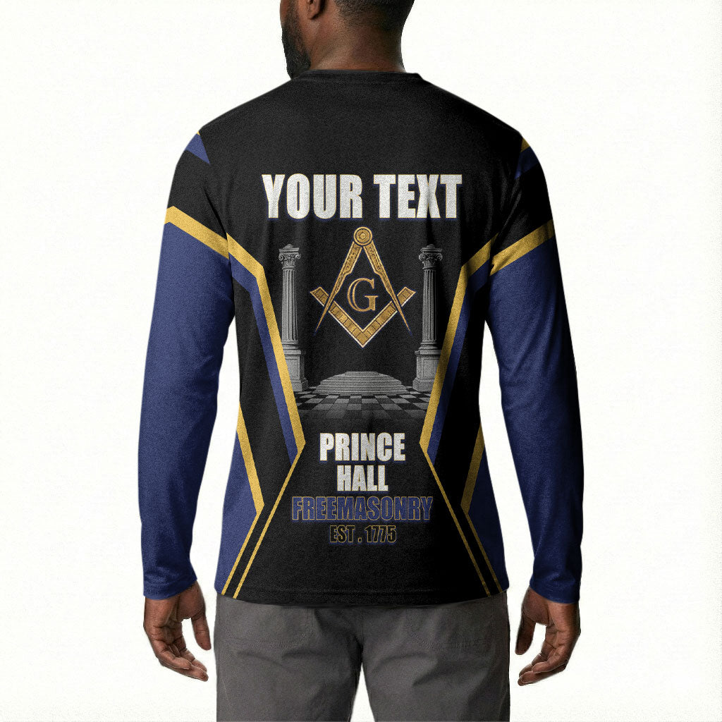 Personalized Prince Hall Freemasonry Button Sweatshirt Royal Blue Gold Masonic Geometric Legacy Graphic