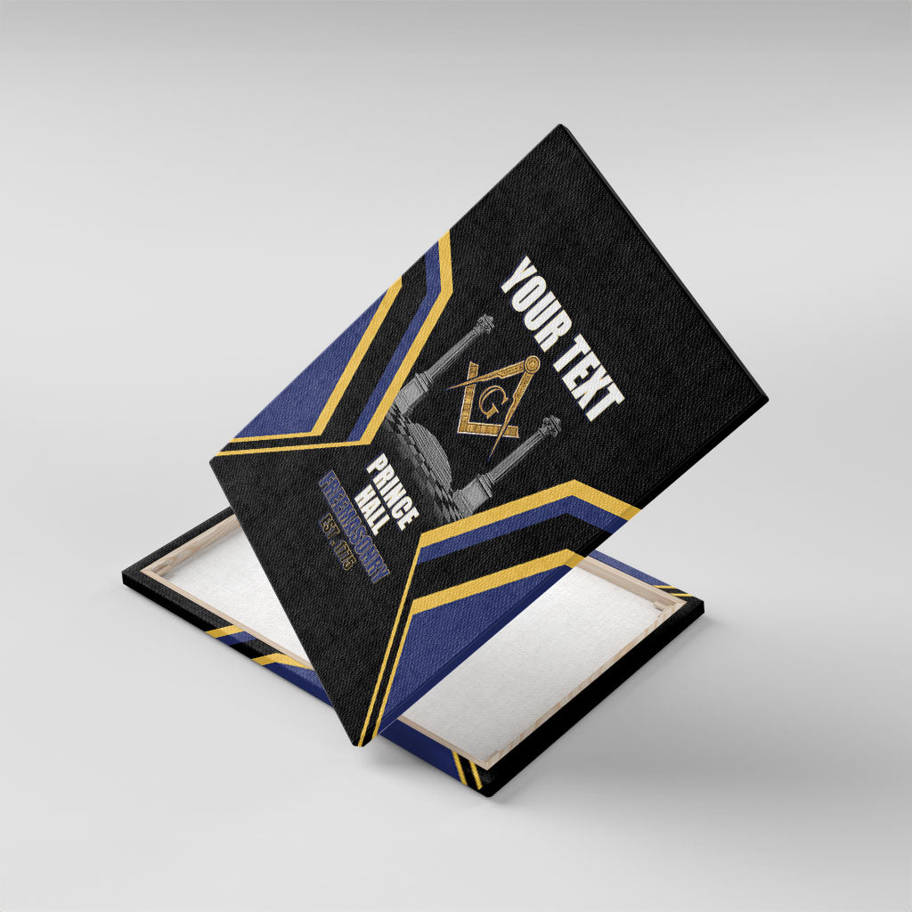 Personalized Prince Hall Freemasonry Canvas Wall Art Royal Blue Gold Masonic Geometric Legacy Graphic