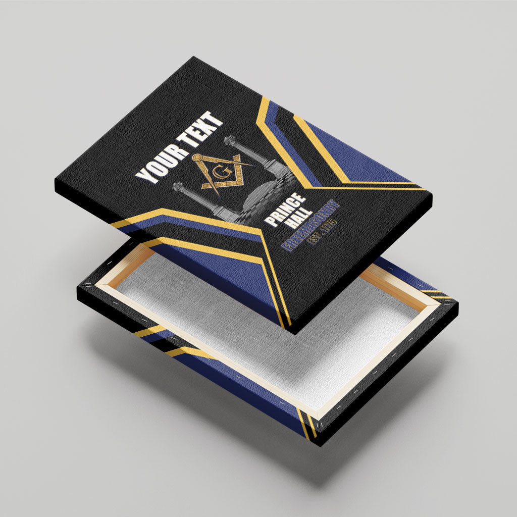 Personalized Prince Hall Freemasonry Canvas Wall Art Royal Blue Gold Masonic Geometric Legacy Graphic