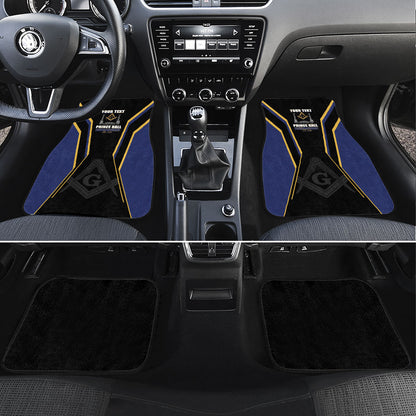 Personalized Prince Hall Freemasonry Car Mats Royal Blue Gold Masonic Geometric Legacy Graphic