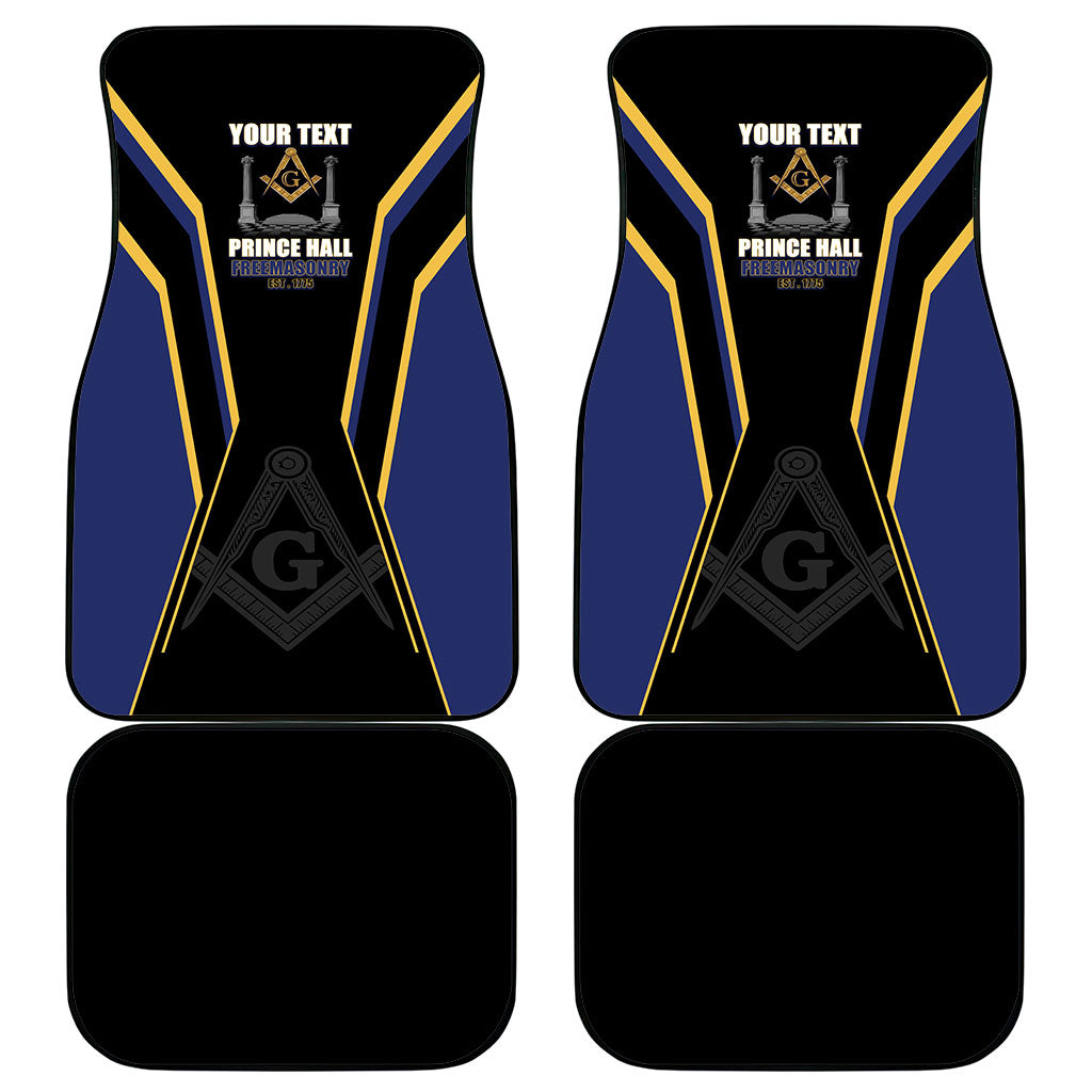 Personalized Prince Hall Freemasonry Car Mats Royal Blue Gold Masonic Geometric Legacy Graphic